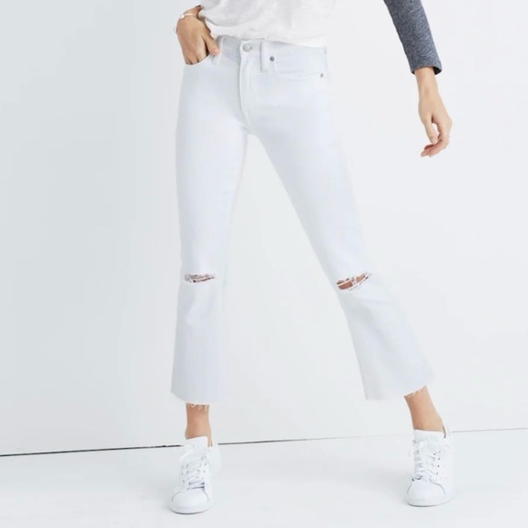 Madewell Cali Demi-Boot Jeans White Distressed Womens 27 NWOT Raw hem Cropped - Picture 1 of 15